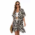 Cardigan kimono alla moda con stampa leopardata da donna, abbigliamento da spiaggia estivo - Taglia unica / Vestaglia / Stampa leopardata