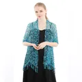 Detailed look at turquoise sequin mesh shawl with elegant fringe for evening gowns - Above 175cm / Lake Blue