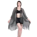 Eleganter silberner metallischer Netzschal mit langen Fransen für Strand-Bikini-Cover-up - Schwarz + Silberdraht