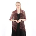 Detailed view of wine red sequined mesh shawl with elegant and delicate tassel fringe - Above 175cm / Coffee