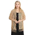 Elegant gold floral lace shawl wrap with tassels over black dress - Gold