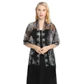 Detail of black mesh shawl with silver sequins and fringe for evening dresses - Black + Silver