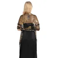 Back view of black sheer shawl with gold sequin flower embroidery and fringe - Black+Gold