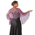 Close-up detail of purple sequined star pattern shawl for evening party dresses. - Violet