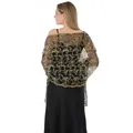Elegant black mesh shawl with gold sequin phoenix tail embroidery for evening gowns - Black and Gold