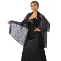 Elegant navy blue lace shawl with sparkling rhinestones styled with a black satin dress - Navy Blue