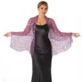 Elegant purple sequined mesh shawl wrap with shimmering sequins for gala evening events - Purple