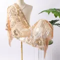 Elegant champagne shawl with gold sequin sunflower embroidery and fringes. - Champagne Gold