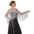 Elegant silver sequin shawl wrap for party evening dress shown from a back perspective - Silver White