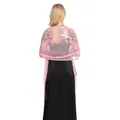 Elegant pink sequin tassel shawl wrap shown from the back over a black party dress - Pink