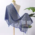 Elegant blue floral sequin lace shawl wrap accessory for evening dresses and weddings - Black and Blue