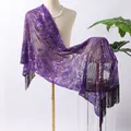 Elegant purple sequined sunflower embroidery shawl with fringe for evening party dresses - Deep purple