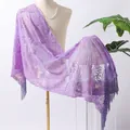 Elegant purple floral sequin embroidered shawl with fringe for evening gowns and events - Light Purple