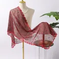 Elegant red sequin floral lace shawl wrap for wedding guest and evening gown accessories - Black + Red