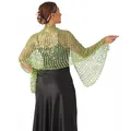 Detailed back view showing texture of light green sequined mesh shawl for evening gowns - Autumn Fragrance Green