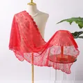 Elegant red sequin embroidered lace shawl with plum blossom floral pattern for party - Red