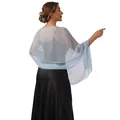 Vista posteriore di uno scialle azzurro velato con trama delicata e drappeggio elegante - Azzurro