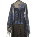 Detailed view of navy blue sequined shawl with elegant fringe for evening gowns and parties - Navy Blue
