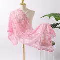 Elegant pink sequin lace shawl with plum blossom embroidery for wedding evening dresses - Pink