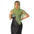 Detail of green starry sequin shawl wrap for evening party and gala dresses - Autumn Fragrance Green