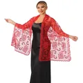 Elegant red lotus sequined embroidered lace shawl wrap for evening wedding gown dresses - Red