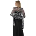 Detailed view of elegant black and silver sequin embroidered shawl with phoenix pattern. - Black and Silver