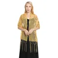Elegant gold sequined tassel shawl wrap for formal evening party dresses. - Gold