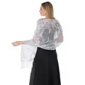 Elegant silver sunflower sequined embroidered shawl wrap for evening party and banquet - White