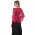 Detailed view showing the elegant pink sequined floral lace pattern on evening shawl - Rose Red