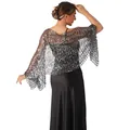 Back view of elegant black sequin shawl wrap for evening party and gala dresses - Black and Silver