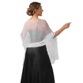 Elegant white sheer bridal shawl for bridesmaids and evening gowns, flowing wrap - White
