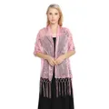 Elegant pink sequin shawl with fringe details for evening gowns and party wear - Pink