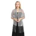 Elegant silver sequined shawl with long tassels for evening parties and wedding dresses - Silver Gray