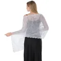 Elegant white floral lace shawl with sparkling sequins for bridal evening gowns - White