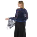 Back view detail of the navy blue shawl showing sunflower sequins and elegant fringe - Navy Blue