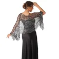 Elegant sparkling silver sequin mesh shawl stole for formal evening party and prom dresses - Black & Silver