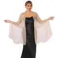 Elegant champagne sheer shawl for evening dresses, lightweight chiffon bridal wrap. - Champagne Gold