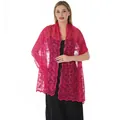 Elegant magenta lace shawl with sequin embroidery detail for formal evening dresses - Rose Red