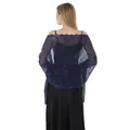 Rear view of navy blue lace shawl with floral sequin embroidery for evening gowns - Navy Blue