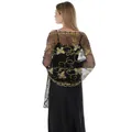 Eleganter schwarzer Netzschal mit goldener Pailletten-Schmetterlingsstickerei für Abendkleider - Schwarz und Gold