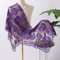 Elegante scialle a rete viola con ricamo floreale di paillettes per abiti da sera - Viola scuro