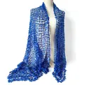 Royal blue sequined lace shawl wrap with star pattern for evening parties and gala events - Sapphire Blue