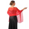 Elegant red chiffon shawl wrap for evening gowns, bridal and formal party dresses - Red