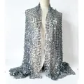 Elegant silver sequin shawl with floral mesh for evening party dresses - Dark Gray