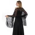 Elegant black lace shawl with sequin embroidery for formal evening gowns and weddings - Black