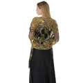 Elegant black shawl with golden sunflower sequin embroidery for evening party dresses - Black and Gold