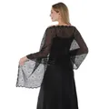 Elegant black lace sequin floral shawl wrap for evening dresses and bridal wear. - Black