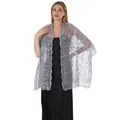 Elegant grey lace shawl with sequin embroidery for wedding and evening parties. - Silver