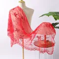Elegant red sheer shawl with exquisite butterfly sequin embroidery for evening gown - Bright Red