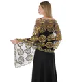 Elegant black mesh shawl with gold floral sequin embroidery for evening party and bridal wear. - Black and Gold
